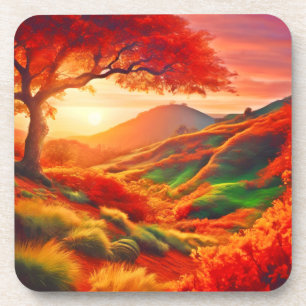 Autumn Sunset Landscape Painting Art Coaster