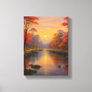Autumn Sunset River Scene Canvas Print