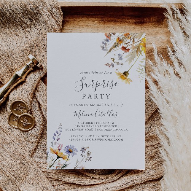 Autumn Sunshine Elegant Wildflower Surprise Party Invitation (Creator Uploaded)
