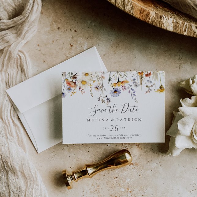 Autumn Sunshine Wildflower Horizontal Wedding Save The Date (Creator Uploaded)