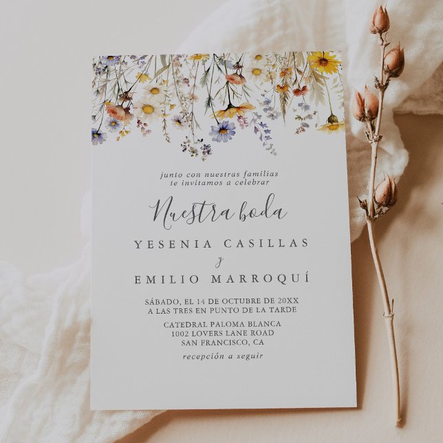 Autumn Sunshine Wildflower Nuestra Boda Wedding Invitation (Creator Uploaded)