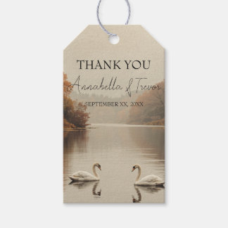 Autumn Swans Romantic Lake in Fall Wedding Gift Tags