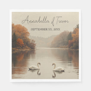 Autumn Swans Romantic Lake in Fall Wedding Napkin
