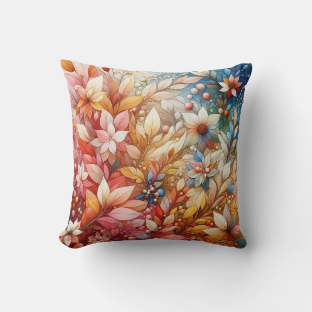 “Autumn Symphony: A Floral Illustration” Throw Pillow (Front)