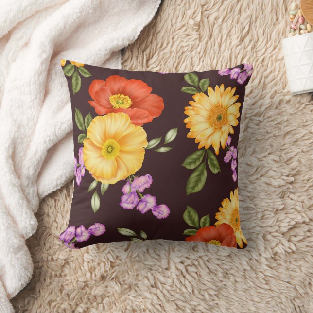 Autumn Symphony - Floral Design Throw Pillow (Blanket)