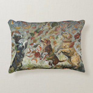 Autumn Tailwag Whimsical Golden Retriever Dogs Oil Accent Pillow