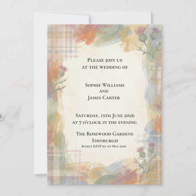 Autumn Tartan Thistle Wedding Invitation (Front)