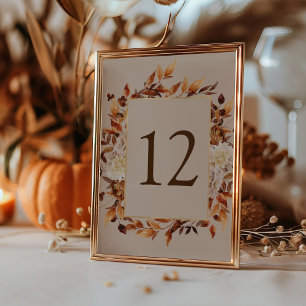 Autumn Taupe Leaves Table Number