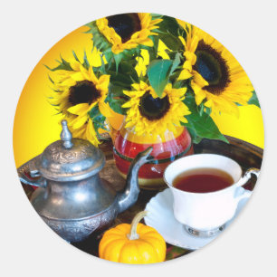 Autumn Tea Service Classic Round Sticker
