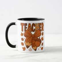 Autumn Teacher Coffee Mug – Fall Plaid Bow, Acorn,