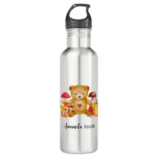Autumn Teddy Bear and Mushroom Wonderland 710 Ml Water Bottle