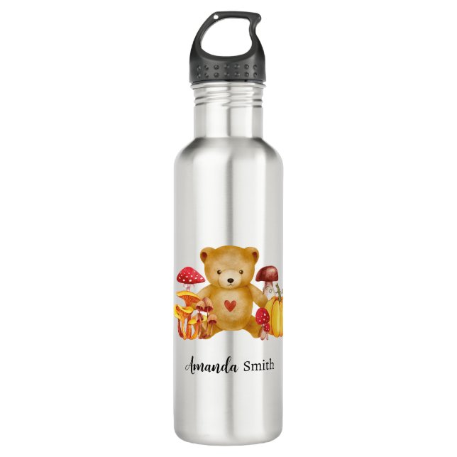 Autumn Teddy Bear and Mushroom Wonderland 710 Ml Water Bottle (Front)