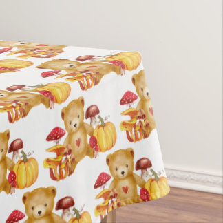 Autumn Teddy Bear and Mushroom Wonderland Tablecloth