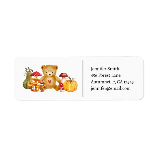 Autumn Teddy Bear Baby Shower Return Address (Front)