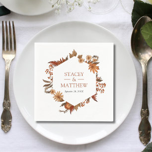 Autumn Terracotta Floral Geometric Shape Wedding Napkin