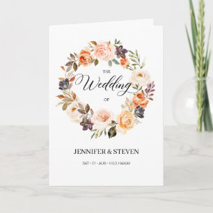 Autumn Terracotta Orange Flowers Wedding Folded Program