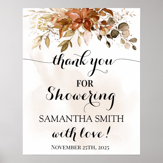 Autumn Thank you for Showering Bride Shower Fall Poster (Front)