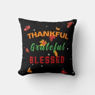 Autumn-Thankful Grateful and Blessed Throw Pillow
