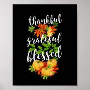 Autumn Thankful Grateful Blessed Fall Floral  Poster