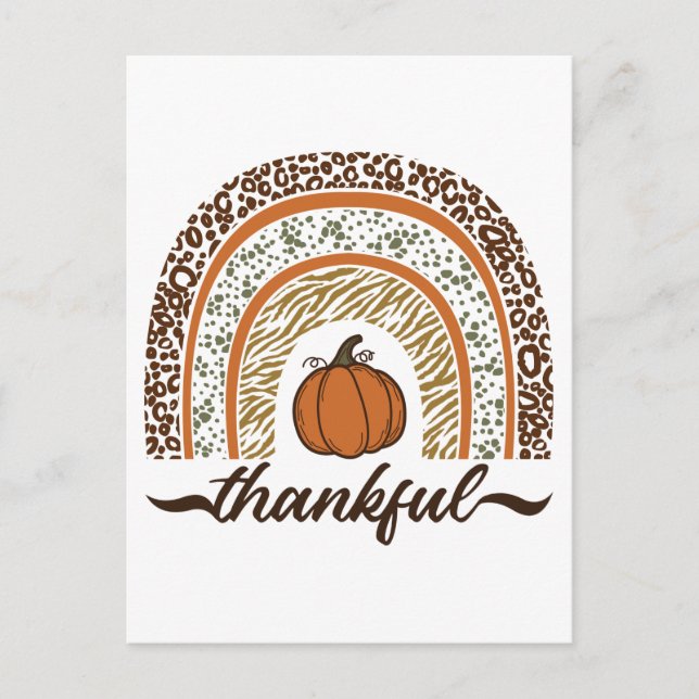 Autumn Thankful Pumpkin Pie Rainbow Thanksgiving Postcard (Front)