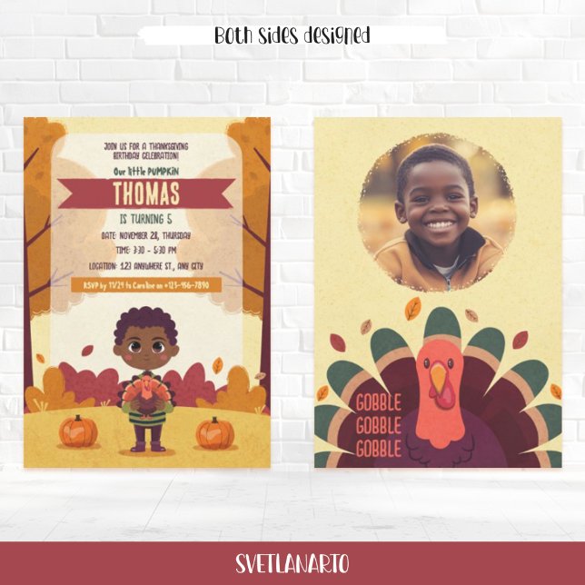 Autumn Thanksgiving Birthday Photo Invitation (Creator Uploaded)