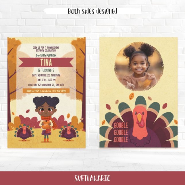 Autumn Thanksgiving Birthday Photo Invitation   (Creator Uploaded)