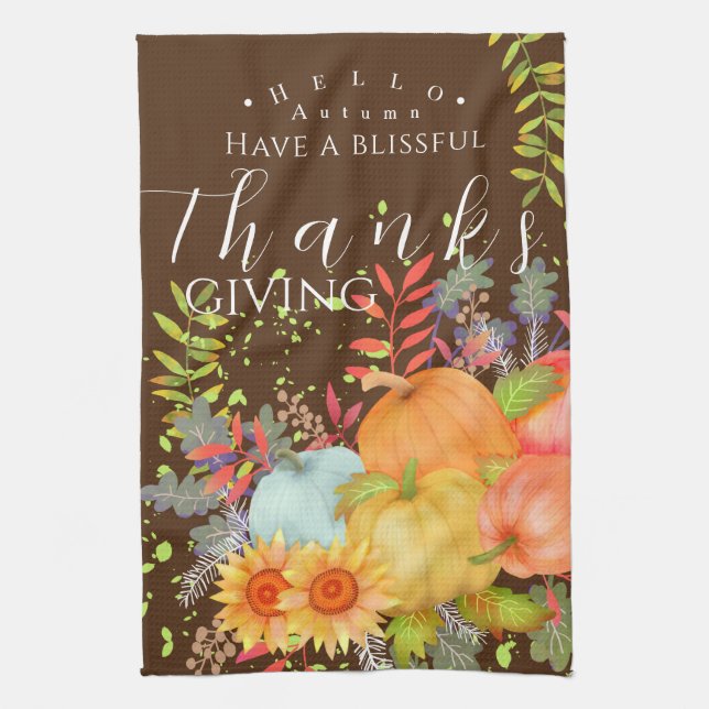 Autumn Thanksgiving Brown Kitchen Towel (Vertical)