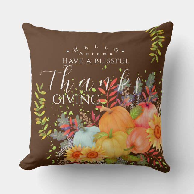 Autumn Thanksgiving Brown Throw Pillow (Front)