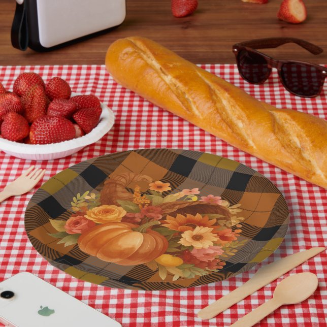 Autumn Thanksgiving Cornucopia  Paper Plate (Picnic)