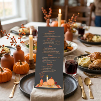 Autumn Thanksgiving Dinner Menu Card Dark Charcoal
