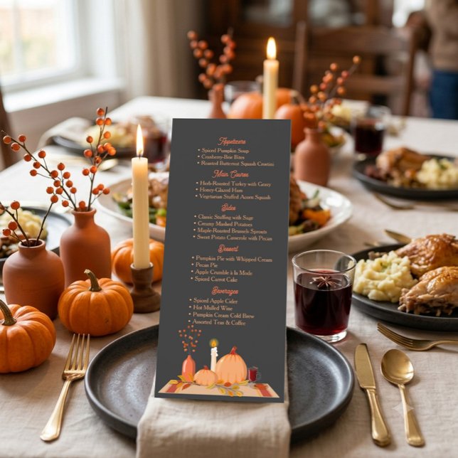Autumn Thanksgiving Dinner Menu Card Dark Charcoal (Creator Uploaded)