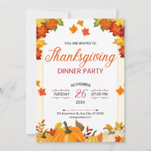 Autumn Thanksgiving Dinner Party Art Invitation