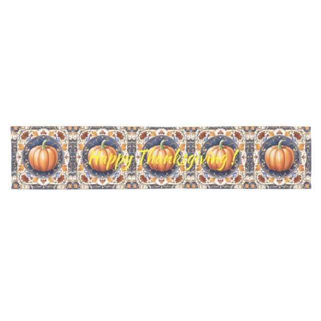 Autumn Thanksgiving Modern Pumpkin Collection Short Table Runner (Horizontal)