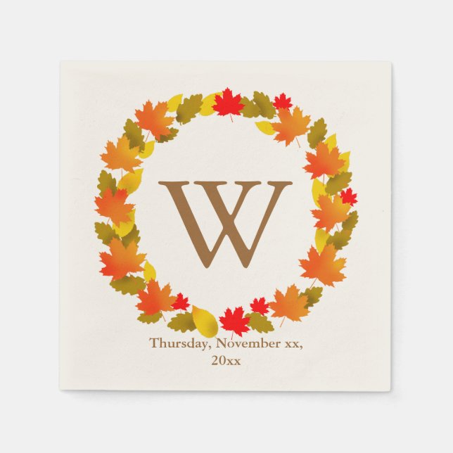 Autumn, Thanksgiving Monogram Napkin (Front)
