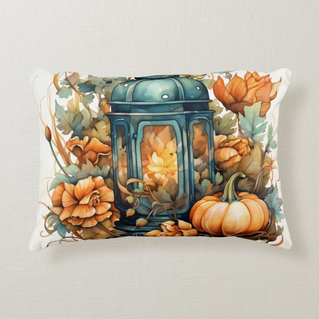 Autumn Thanksgiving Pumpkin Lantern Harvest Accent Pillow (Front)