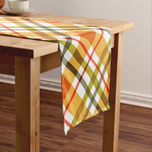 Autumn Thanksgiving Slant Plaid Short Table Runner