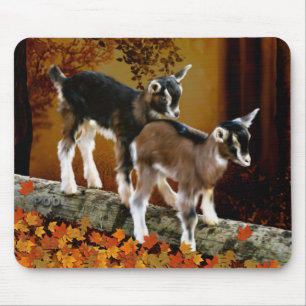 Autumn Theme Baby Goats Mouse Pad