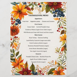 Autumn Theme Flowers & Berries Menu Invitation Letterhead