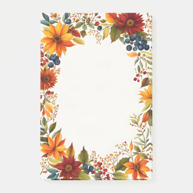 Autumn Theme Flowers & Berries Menu Invitation Post-it Notes (Front)