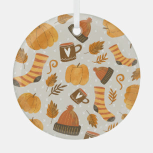 Autumn Theme Seamless Tile Pattern Glass Ornament
