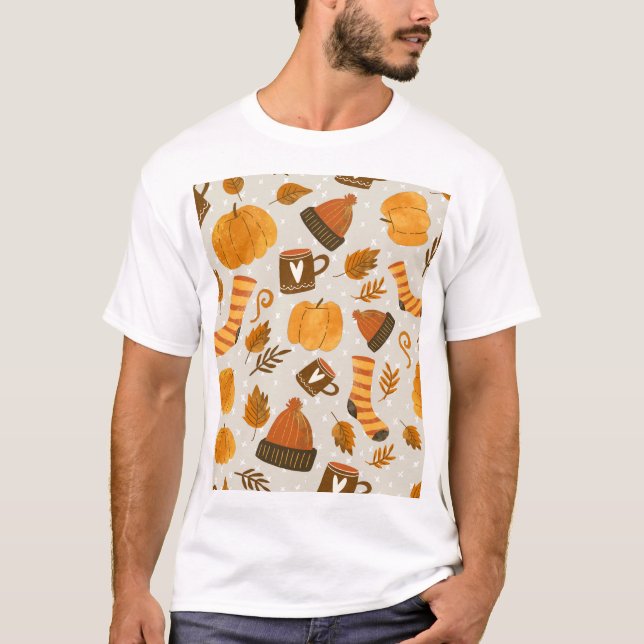 Autumn Theme Seamless Tile Pattern T-Shirt (Front)