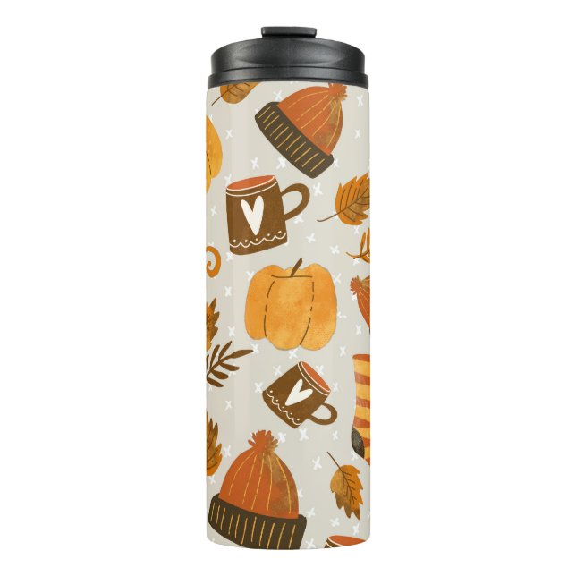 Autumn Theme Seamless Tile Pattern Thermal Tumbler (Front)