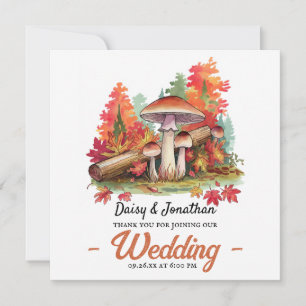 Autumn theme with mushroom watercolor wedding thank you card
