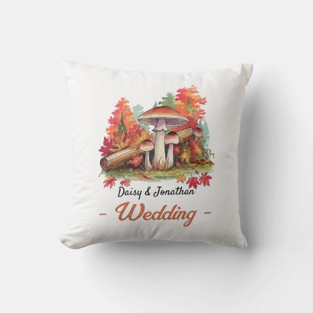 Autumn theme with mushroom watercolor wedding throw pillow (Front)