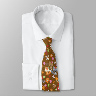Autumn Theme Woodland Animals Pattern Tie