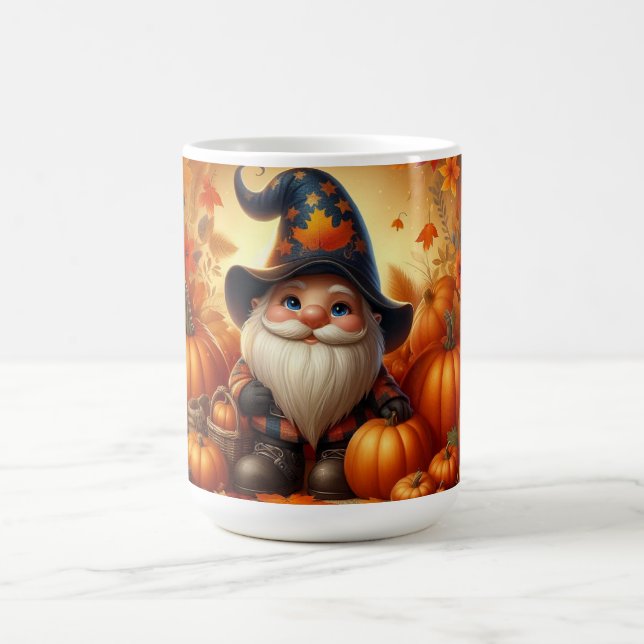 Autumn Themed Featuring Gnome and Pumpkins  Coffee Mug (Center)