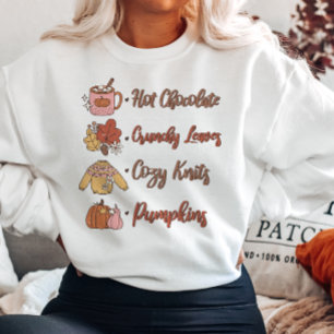 AUTUMN THEMED HOT CHOCOLATA CRUNCHY LEAVES COZY SWEATSHIRT