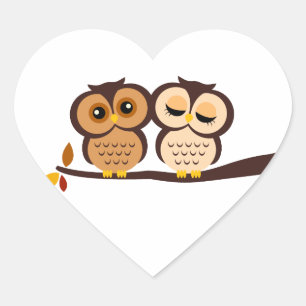 Autumn Themed Owls Wedding Heart Sticker