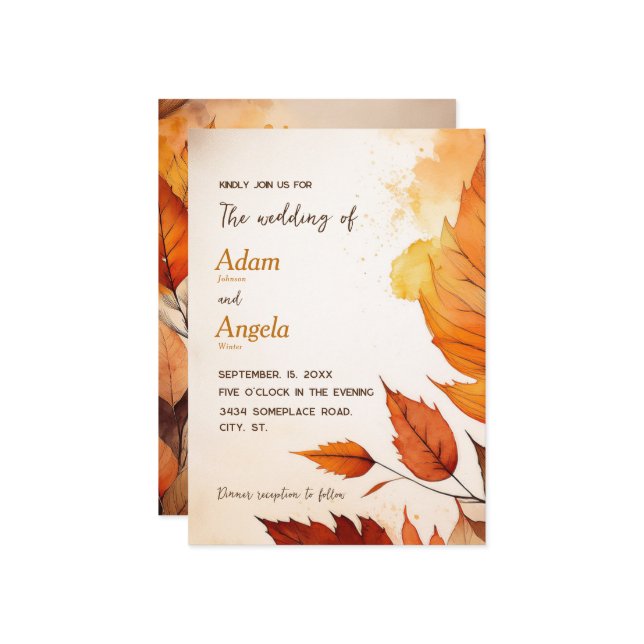 Autumn themed wedding Invitation (Front/Back In Situ)