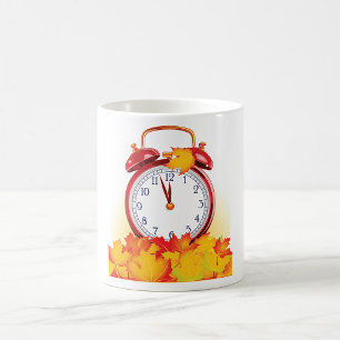 Autumn Time Change Fall Leaves And Retro Clock  Coffee Mug